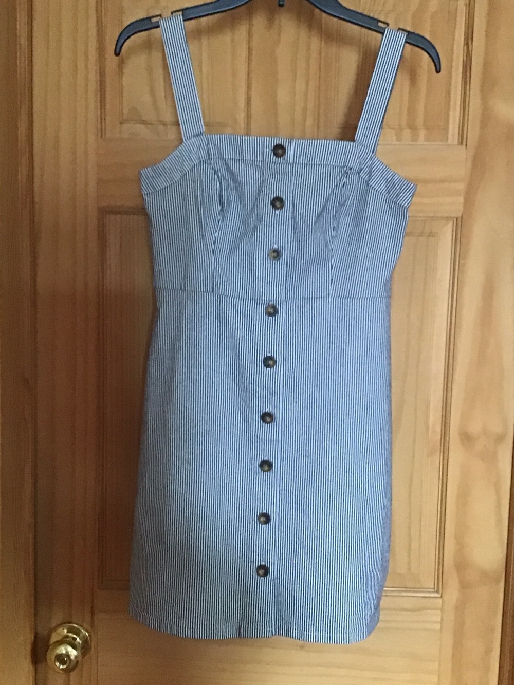 Hollister Blue Pinstripe Button-Front Mini Dress